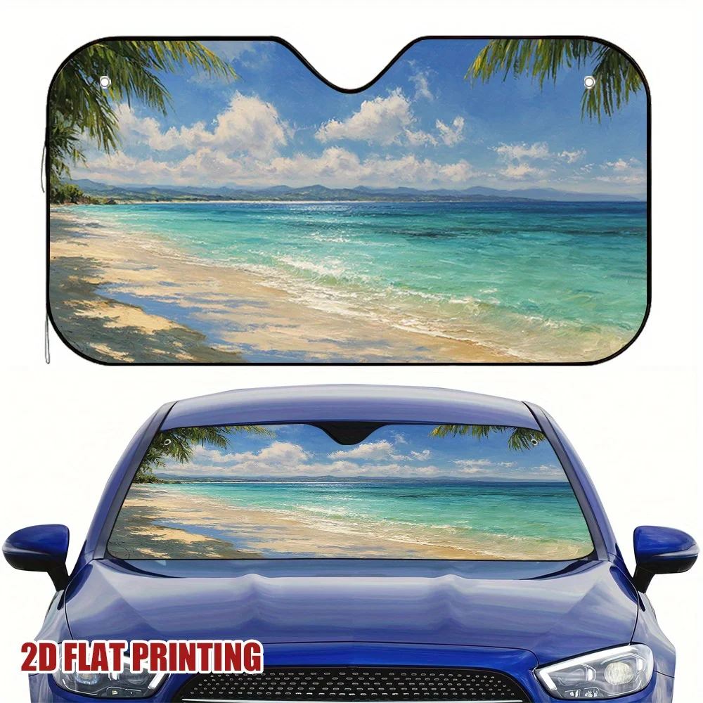 Pare-soleil de voiture Tropical Seaside Bliss, impression plate 2D, réduction rapide de la chaleur, conduite confortable, idéal pour les voyages en famille, 1 pièce