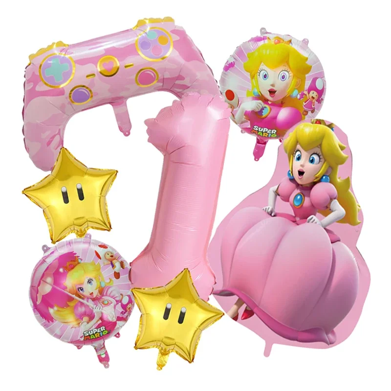 Princess Peach Cartoon Aluminum Foil Balloon 32 inch Number Balloon Set Mario Brothers Girl Birthday Party Balloon Decoration