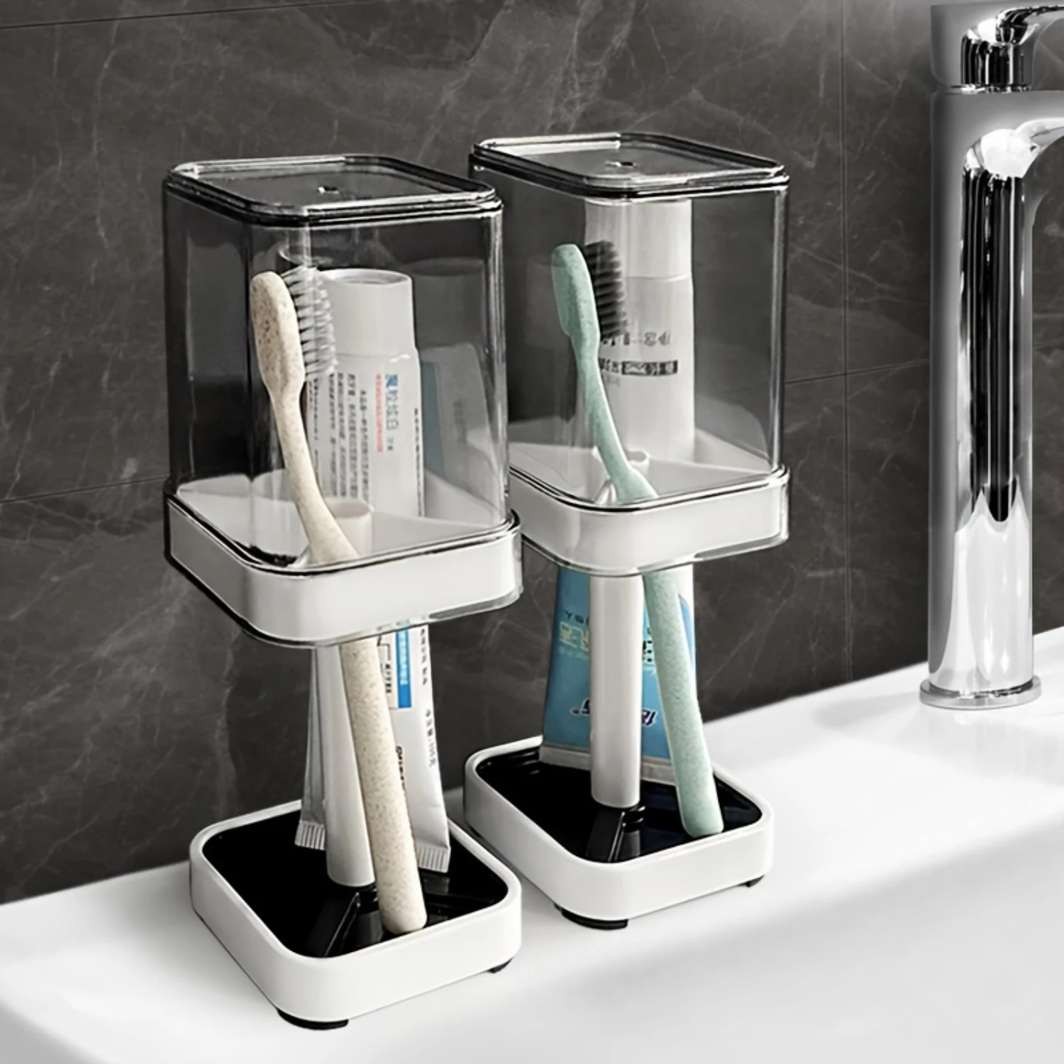 

2-Piece Minimalist Toothbrush Holder Set With Gargle Cup - Hypoallergenic, No Batteries Required, Perfect For Couples & Bathroo