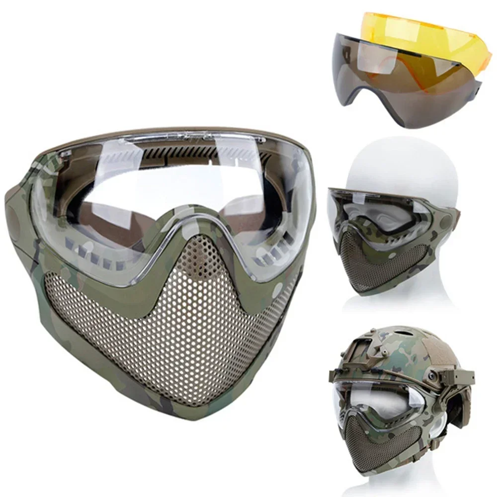 

Tactical Full Face Mask Paintball Airsoft Cs Shooting Steel Mesh Breathable Protective Head/ Helmet Wearing Masks Hunting Gear