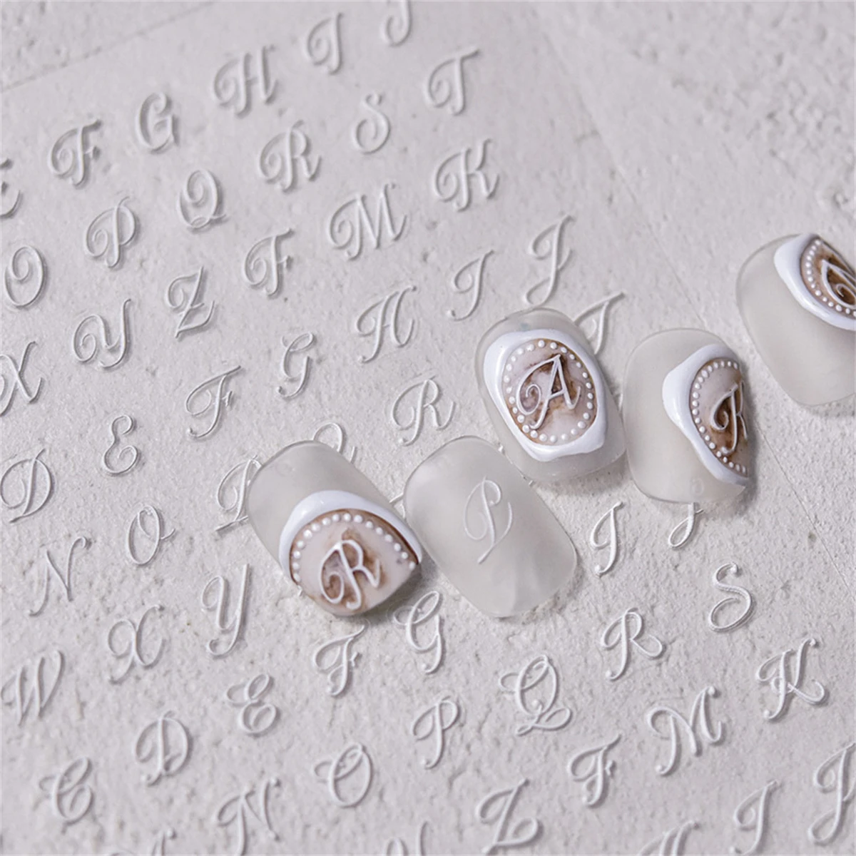1pcs 5D Retro English Nail Art Charms Black White Letter Self Adhesive Slider Press on Nails Decorations Decals Accessories DIY