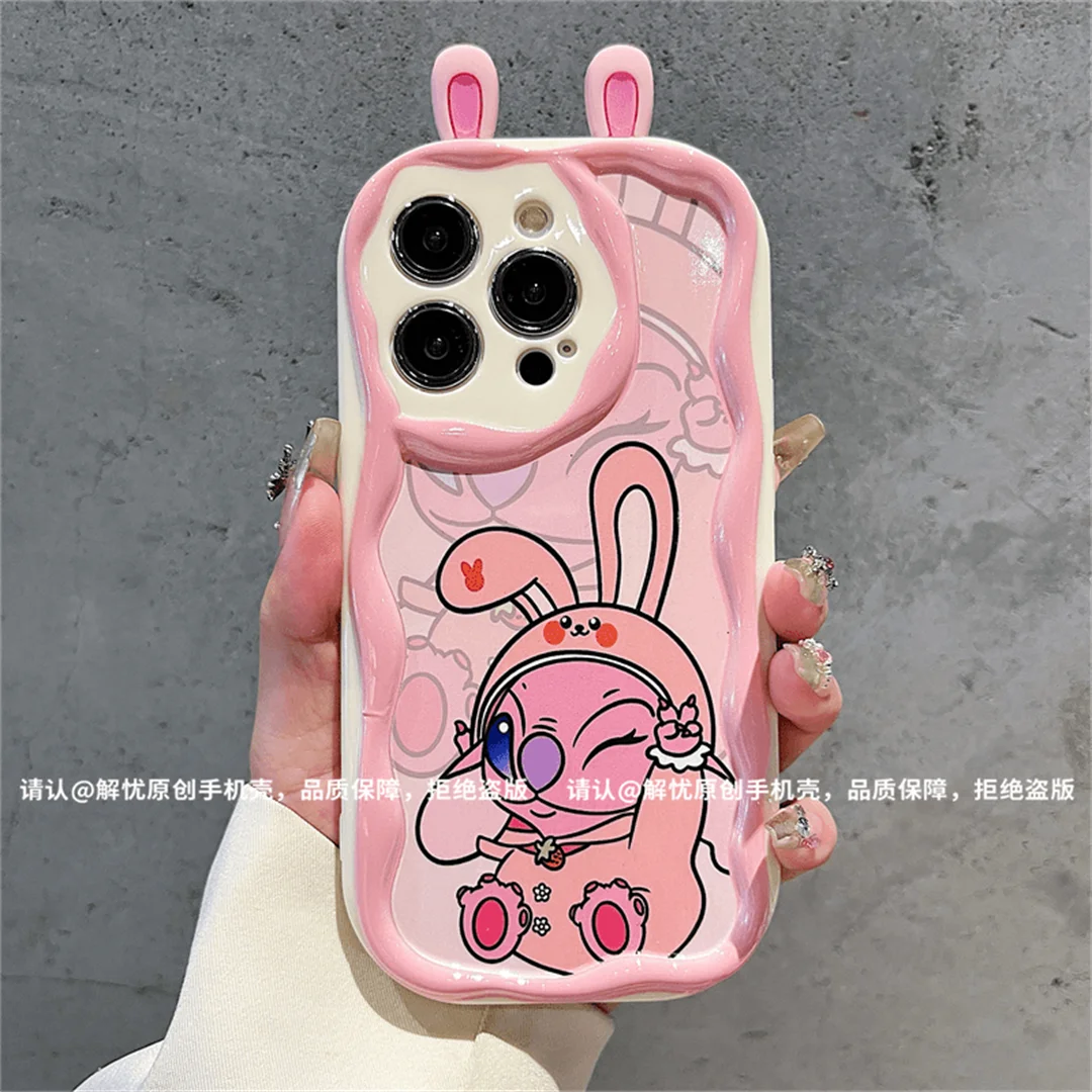 Cute Ear Couple Stitch Angel Cartoon Wave Soft Phone Case for OPPO A80 A40 A59 A79 A94 A74 A54 A15 A16 A17 A18 A38 A58 A78 A57S