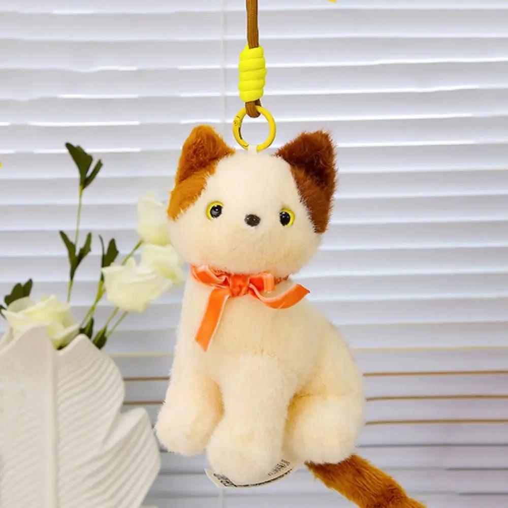 Stuffed Animal Keyring PP Cotton Small Cat Keychain Lifelike Fluffy Cat Bag Pendant Ornaments Hanging Simulated Cat Friend view 3