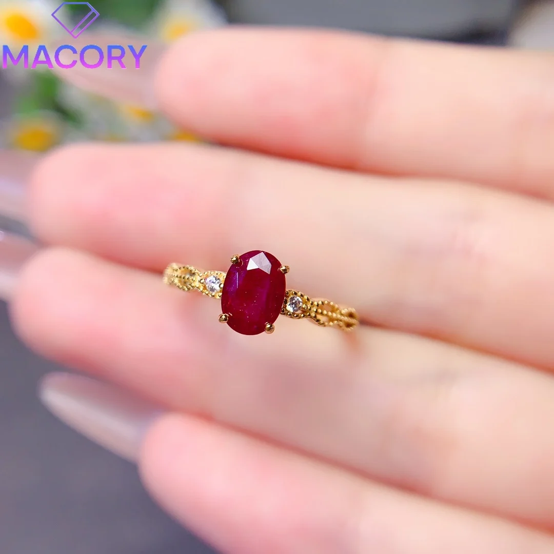 خاتم نسائي فاخر من الأحجار الكريمة الحمراء الطبيعية من الفضة عيار 925 نسخة طبق الأصل من العلامة التجارية الفاخرة لعيد الحب لإرسال النساء مجانًا. #2