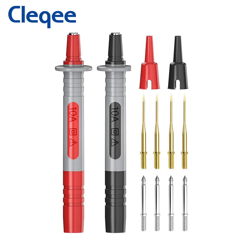 Cleqee P8003 Multimeter Probe with Replaceable Gilded Needle 1mm/2mm Pins 4mm Banana Plug Jack Multi-purpose Test Pen Kit