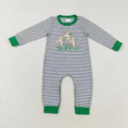 Wholesale Newborn Coverall Bodysuit Long Sleeves Jumpsuit Baby Boy Toddler Embroidery Ducks Stripes Romper Kids Button One-piece