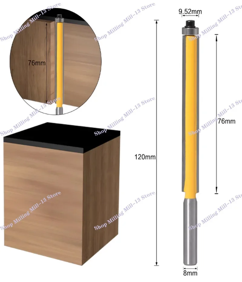 8mm SHANK lengthen blade flush bit Flush Trim Router Bit End Bearing For Woodworking Cutting Tool lengthen