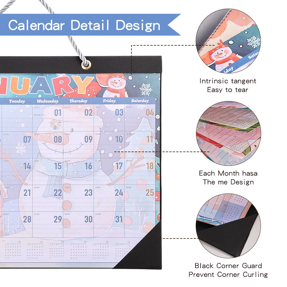 Calendario de pared con patrón colorido 2025, planificador diario, organización de estudio, calendario colgante de mensaje de registro para el hogar, escuela y oficina