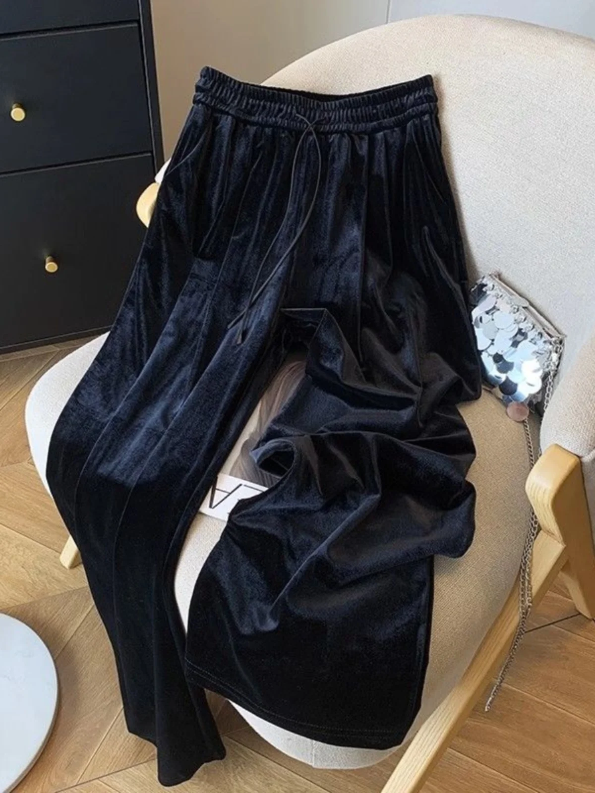 

plus Size 300 Pou Gold Velvet Sports Straight Leg Pants Men's Loose Wide Leg Casual Pants Autumn Winter Casual Trousers