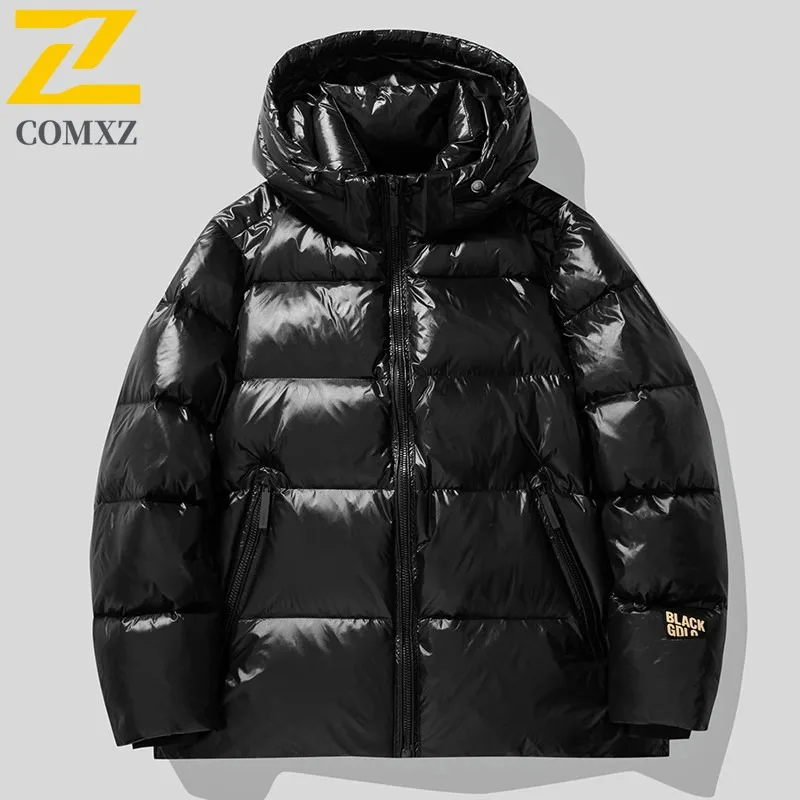Men black gold Winter Coat Thermal Lined Hooded Puffer Jacket Windproof Waterproof Thickened Outdoor Parka Casual Streetwear2025