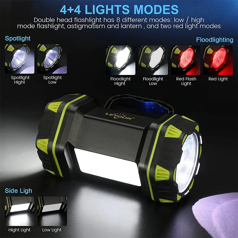 Multifunctional Camping Searchlight Rechargeable 4800mAh 18650 Battery 8 Modes Flashlight Outdoor Waterproof Emergency Work Lamp