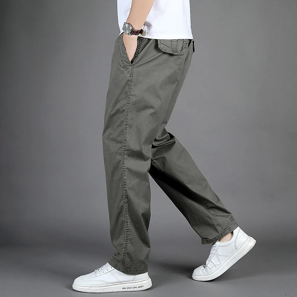 Men New Cargo Pants Loose Straight Oversize Solid Grey Versatile Work Wear Sports Black Joggers Cotton Casual Trousers Overalls