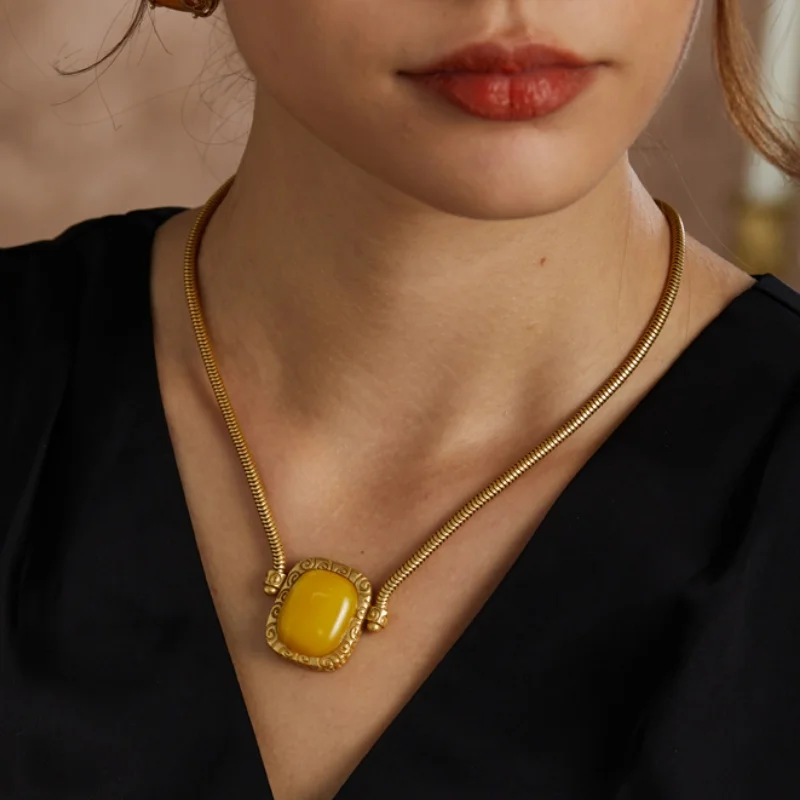 

Vintage Yellow Natural Stone Antique Grain Necklace Festoon For Women Jewelry Trends 2025 Luxury Dubai Designer Brand Vacation
