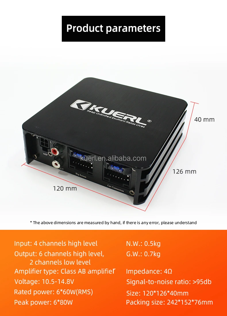 Non-destructive installation 6-CH Class AB Car Audio DSP Power Amplifier RMS Power 60W*6CH Plug and Play For Android Big Screen