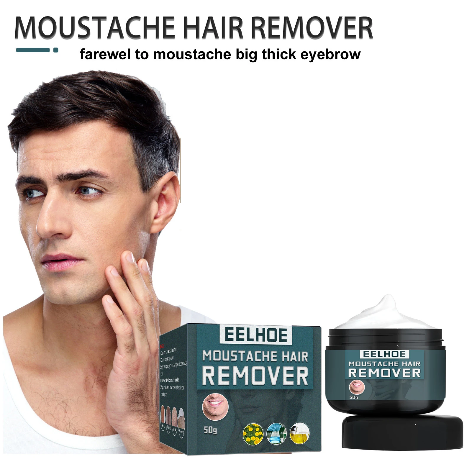 Men's Hair Removal Cream for Facial Beard, Underarms, Legs and Chest, Fast Acting, Clean and Gentle on Sensitive Skin