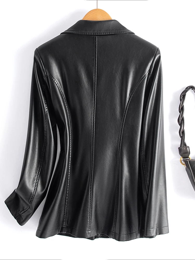 Autunno 2025 New Sle Donna Slim Fit Or Pelle Jaet eepskin Cappotto Pendolarismo Sle Tee Button ket Design Long Sve