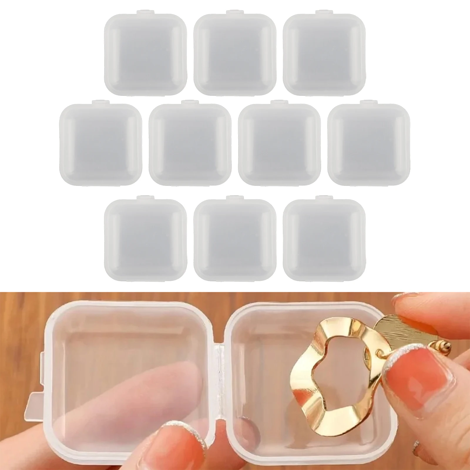 10 Transparent Square Plastic Storage Boxes for Small Jewelry and Accessories Compatible with Home Office or Mobile Storage