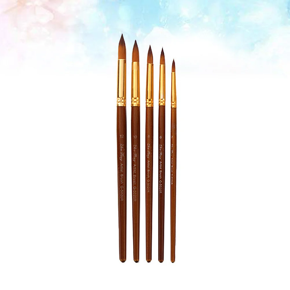 

5pcs Flax Handle Nylon Bristle Paintbrush Set For Drawing Art Supplies Face Painting Easy Clean Up Painting Set