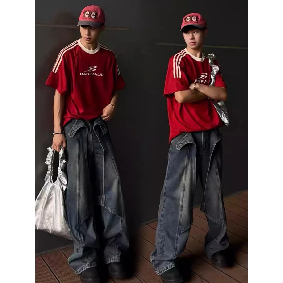 

Мужские джинсы-клеш Waed в винтажном американском стиле хип-хоп, деконструированный свободный крой, модные, со средней посадкой, Z...