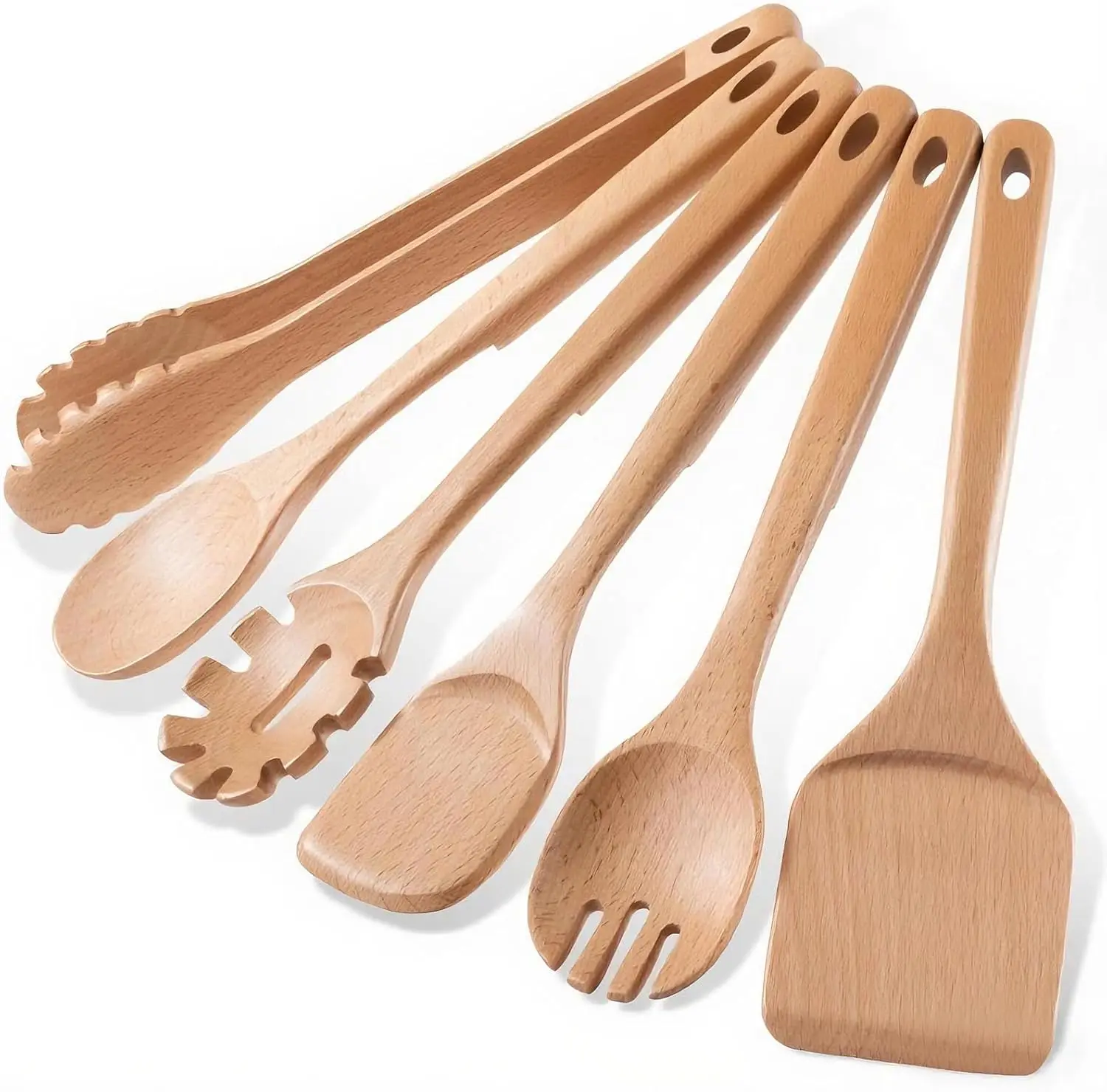 

Wooden Cooking Utensils, 6 Pieces Natural Beech Wooden Spoons For Cooking with Unique Notch & Heat Resistant Design, Non