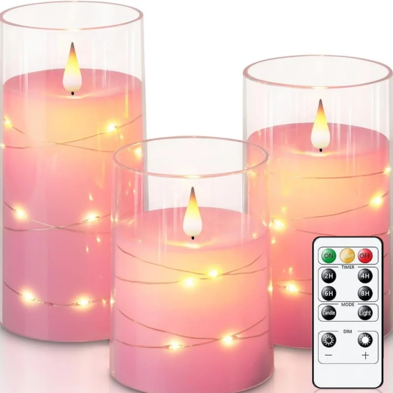 Flickering Flameless Candles with Remote,Acrylic LED Candles with Embedded Star String,Battery Operated Candle for Home Decor