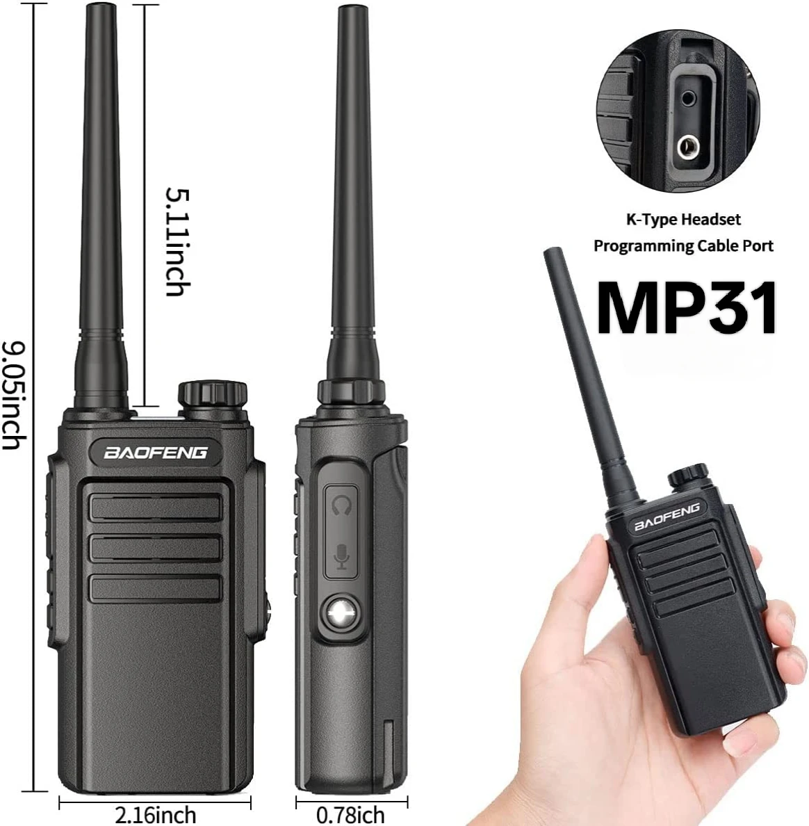 

Baofeng MP-31 GMRS Walkie Talkie IP54 Waterproof 22 Channels Type-C Charger Long Range High Power VOX NOAA SOS Two Way Radio