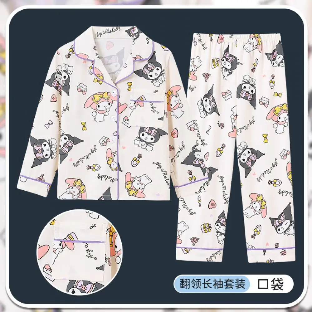 بيجامات بناتي من سانريو للربيع والصيف بناطيل كورومي بأكمام طويلة ملابس نوم My Melody Cinnamoroll مجموعة ملابس منزلية كرتونية لطيفة #2