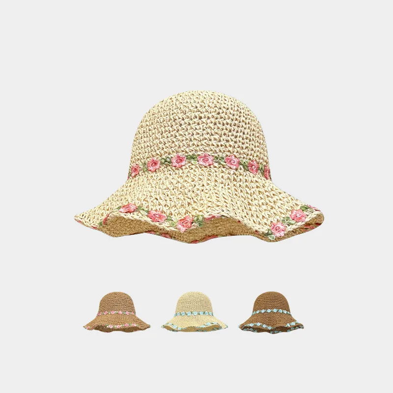 

Korea Femme Beach UV Protection Cap Hollow Lace Up Foldable Beach Sun Hats for Women Summer Large Brim Beach Visors Hat Gorras