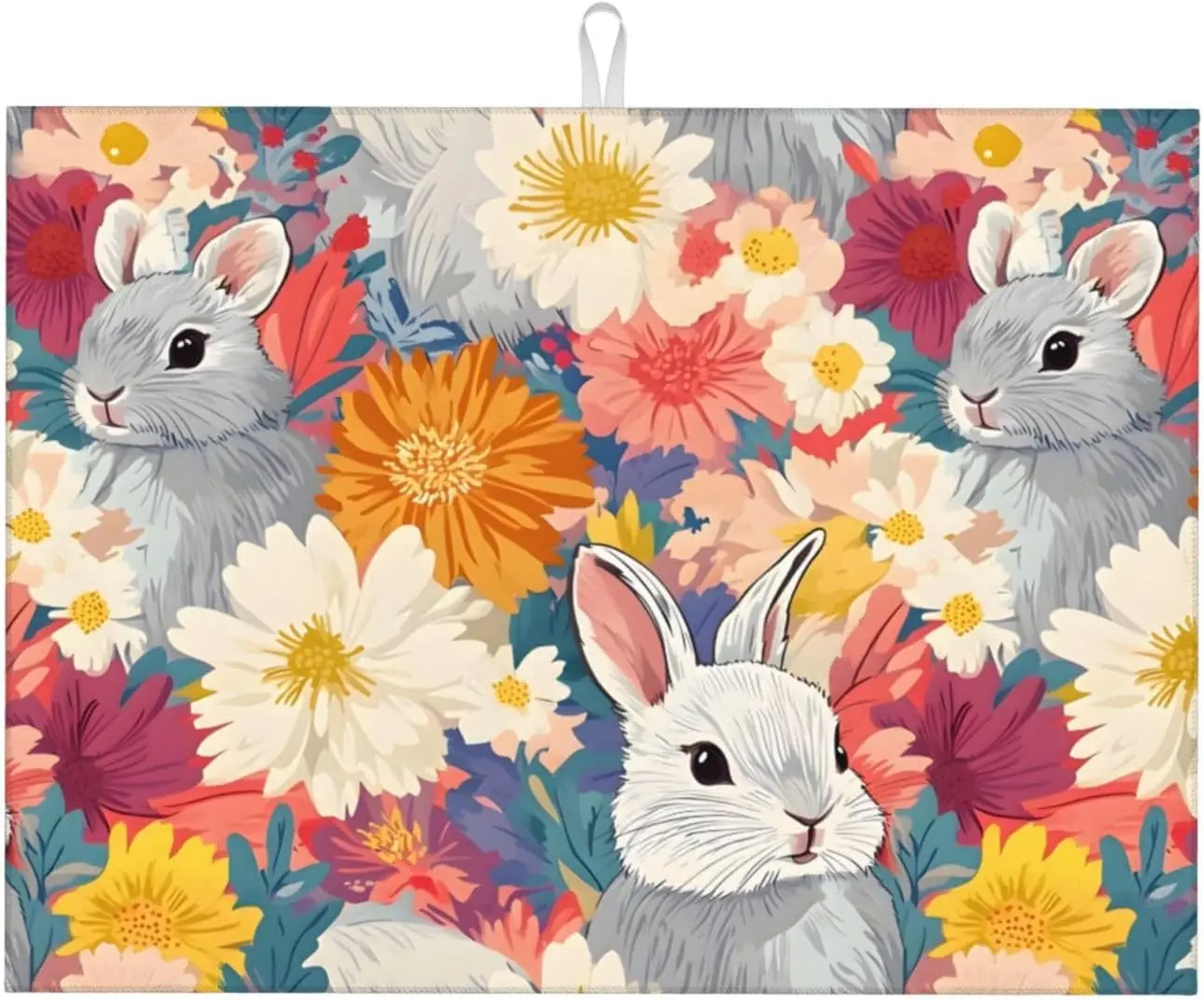 

Super Absorbent Dish Drying Mat, Flowers Bunnies Dish Mat Reversible Microfiber Mat Dish Dry Pad for Kitchen Counter 18x24 Inch