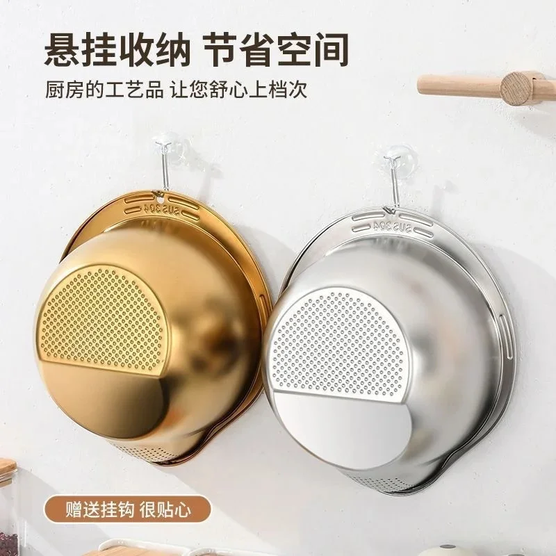 Rice Washer Strainer Bowl Stainless SteelRice Washing Bowl Rice Sieve Colander Fruit And Vegetable Strainer Kitchen Tools