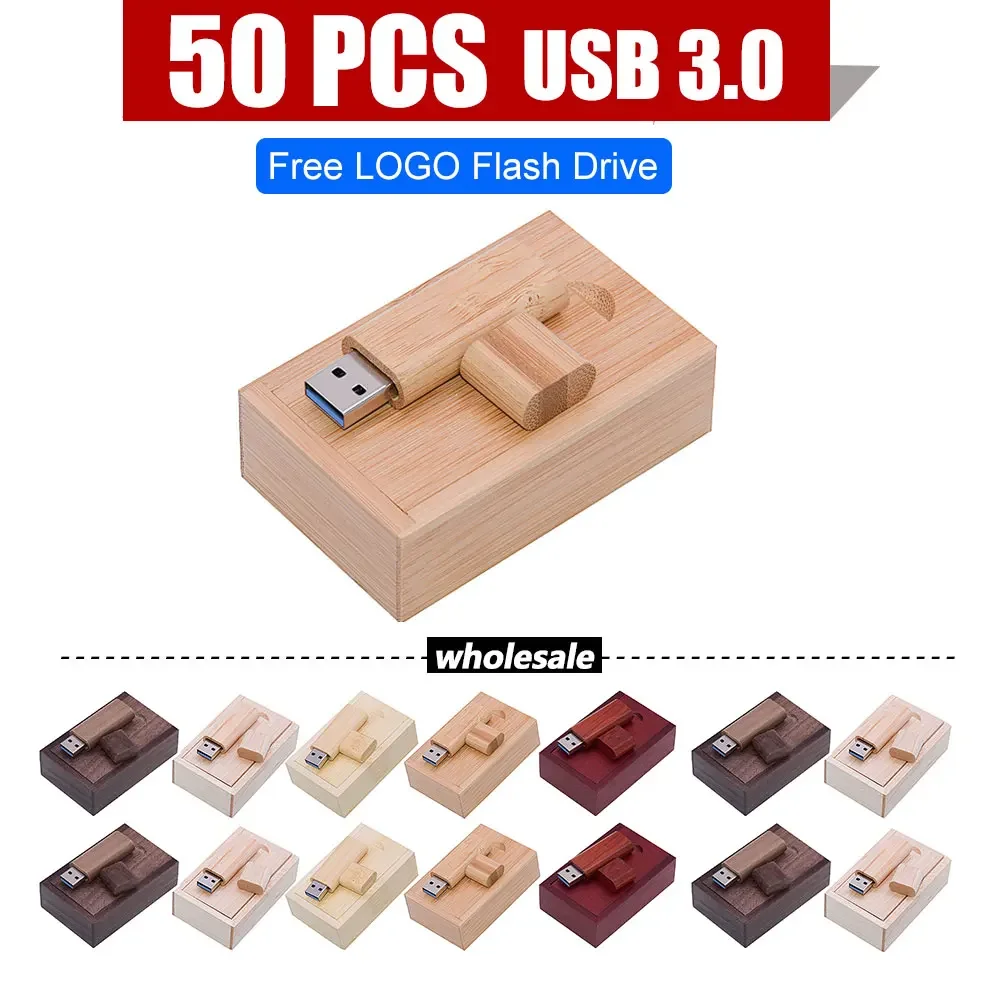 

50PCS LOT Wooden USB 3.0 Flash Drive 128GB Free Custom Logo Memory Stick 64GB Creative Gift Box 32gb16gb8gb Real Capacity U Disk