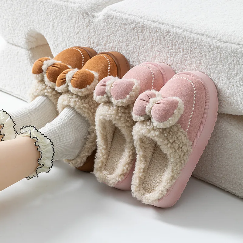 

Kids' Slippers House Shoes Home Slipper Bow Cotton Winter Shoes For Girls Warm Anti-slip Soft Bottom Pink Beige Shoes Size 36-41