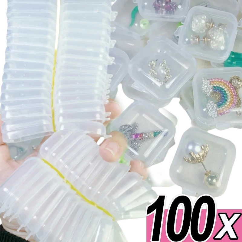 1/100pcs Mini Storage Box Transparent Square Plastic Case for Earring Ring Jewelry Packaging Portable Grocery Storage Organizer