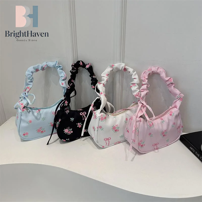 1Pcs Cute Flower Bow Print Canvas Shoulder Bags New Korean Girl Handbags Outdoor Travel Women Keys Phone Messenger Bag B.H