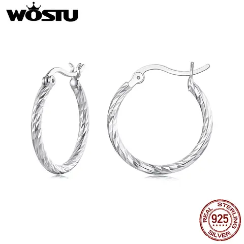WOSTU Mulit size 925 Sterling Silver Big Hoop Earrings For Women Round Circle Loop Gift Wedding Party Simple Ear Hoops Pendients