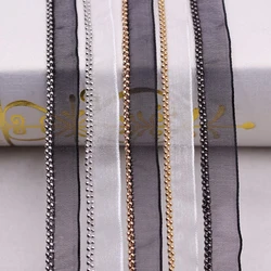 5Yards Gold Silver Gun Grey Beaded Chain Trims  For DIY Sewing Clothing Collar Sleeve Accessories Gauze Lace Ribbon Decoration