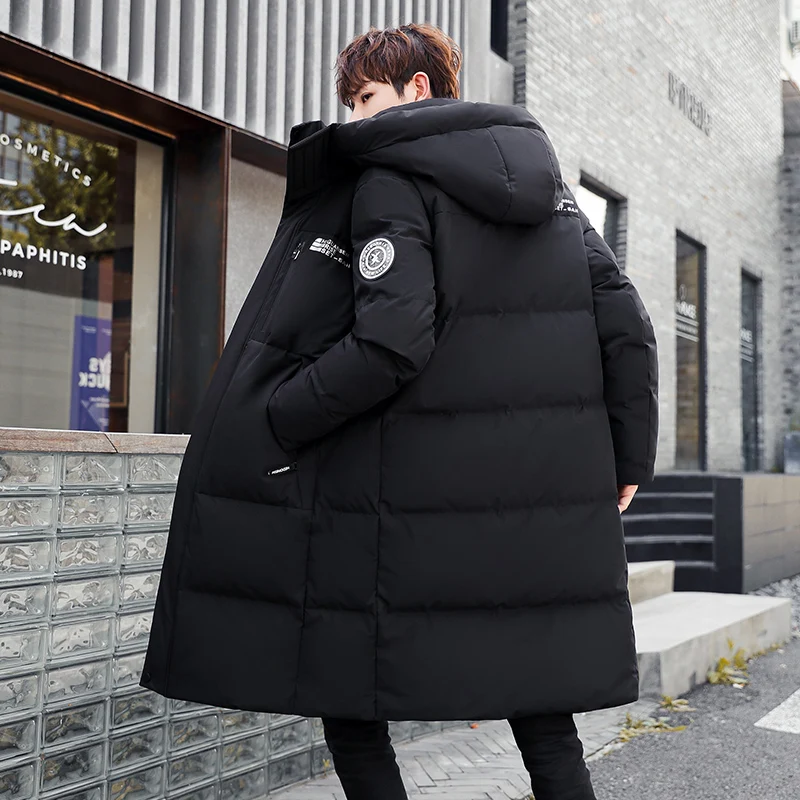 Couple Down Jacket Men's Medium Long Hooded Winter Trend Thick Warm Loose Long Over Knee Coats and Jackets Jaqueta Masculina FCY