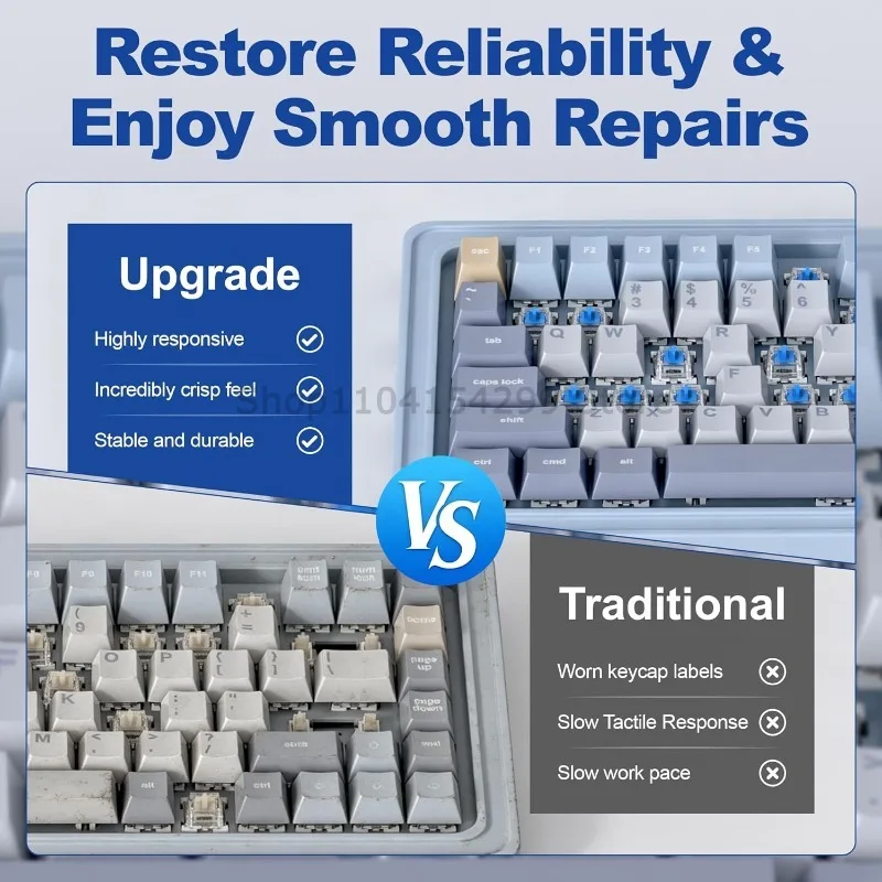 50 Pcs Blue Keyboard Switches, 3-Pin Clicky Tactile Mechanical Keyboard Switches, Complete DIY Replacement Kit with Switch Pulle - view 5