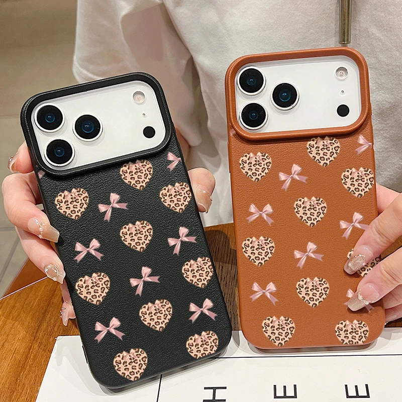 Love Hearts Bogenmuster Handyhülle für iPhone 17 16 15 14 Pro Max 13 12 Pro Air 11 16e stoßfeste Lederstruktur TPU Soft Cover
