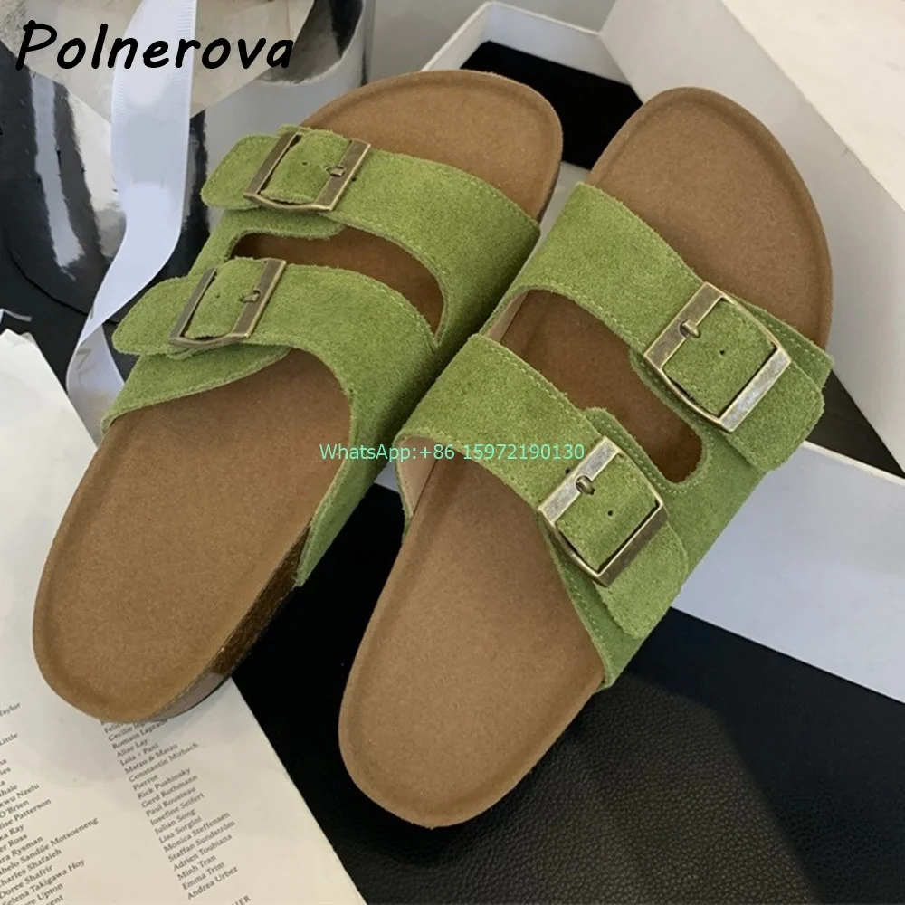 Hollow Flat with Slippers Round Toe Straight Strap Buckle Slip On Outdoor Thick Soled Shoes Women's New Soft Beach Sandals