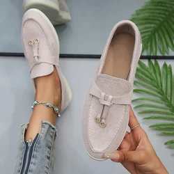 Women Loafers Slip on Ladies Flats Brand High Quality Spring Autumn Casual Flat Shoes Leather Cashmere Single Shoes Plus Size 42