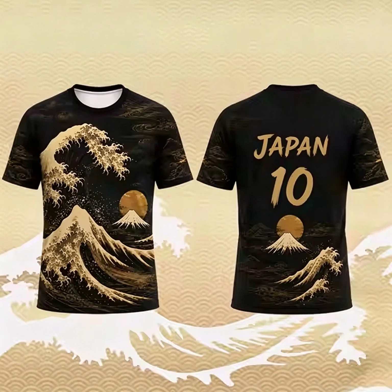 JAPAN No.10 Fuji Great Wave Football Jersey, Loose Breathable Fan Commemorative Sports Top For Men Women Multi Color Available