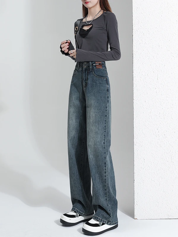 

Retro High Waist Wide Leg Jeans Women's Spring Autumn New Style Loose Fit Denim Pants Straight Cut Drapey High Street Style
