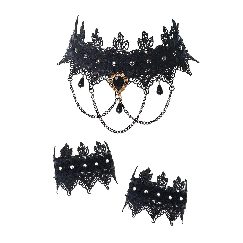 Gothique dentelle perles gland collier accessoires robe ensemble mode rétro dentelle femmes