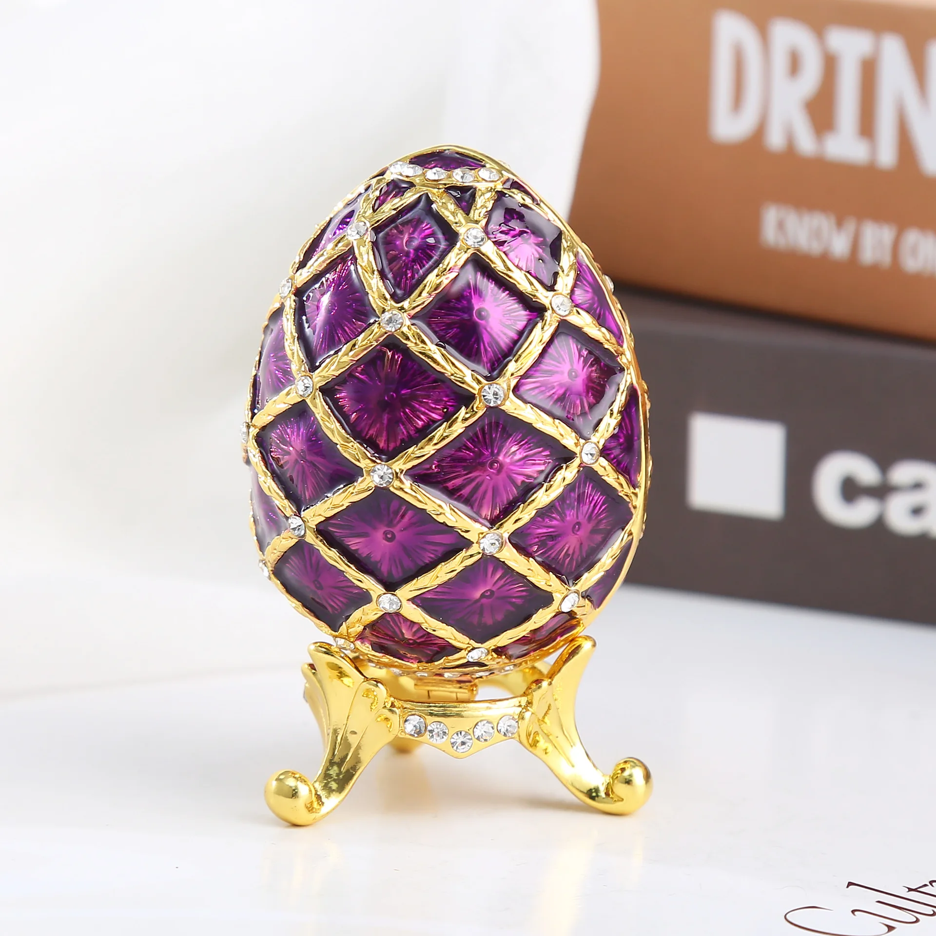 Creative Metal Easter Egg Gold Plated Diamond Set Oil Painting Ornament