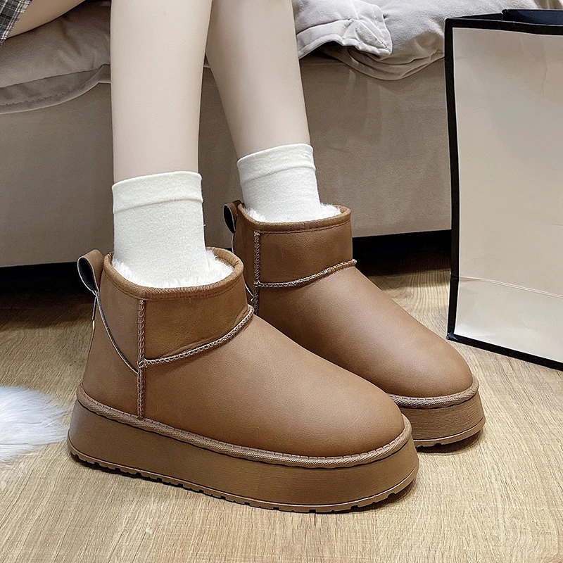 Botas de nieve cálidas de felpa corta para mujer, Botines Chelsea de plataforma plana, zapatos casuales de lujo, invierno, nuevo