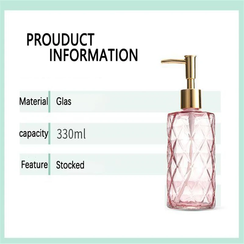 330ml Manual Soap Dispenser Transparent Glass Hand Sanitizer Bottle Container Vacuum Bottle Bathroom Flower Shape Dispenser Set