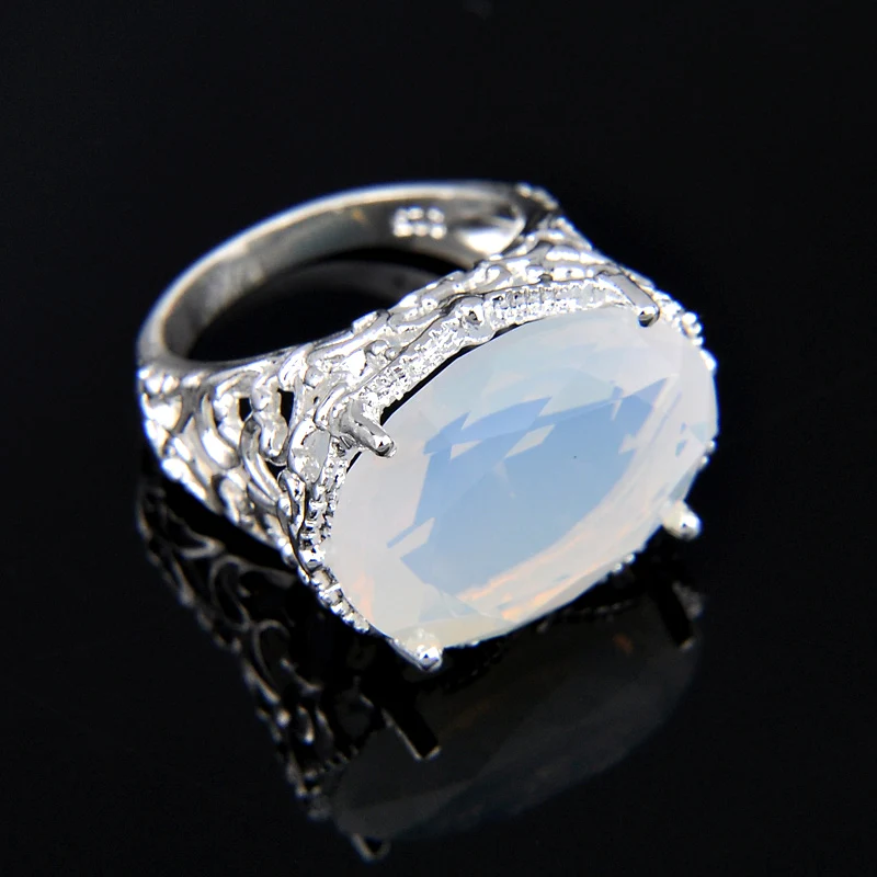 Luckyshine 16*12mm Oval Cut Rainbow Moonstone Gemstone Silver Rings Size 7 8 9