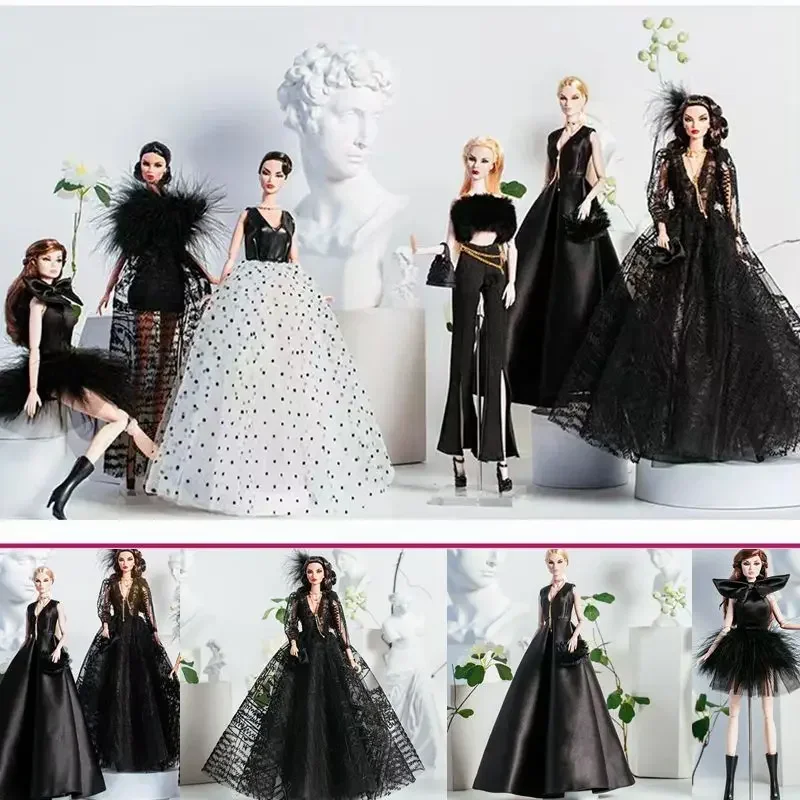 

Elegant Black 1/6 Doll Clothes Evening Dress for Barbie Outfits Handmade Golden Blue Wedding Gown Princess Clothing Toys 11.5"