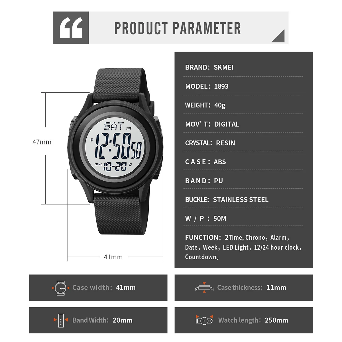 SKMEI 패션 방수 스톱워치 손목시계 청소년용 멋진 디지털 카운트다운 스포츠 시계 남녀 학생용 알람 시계